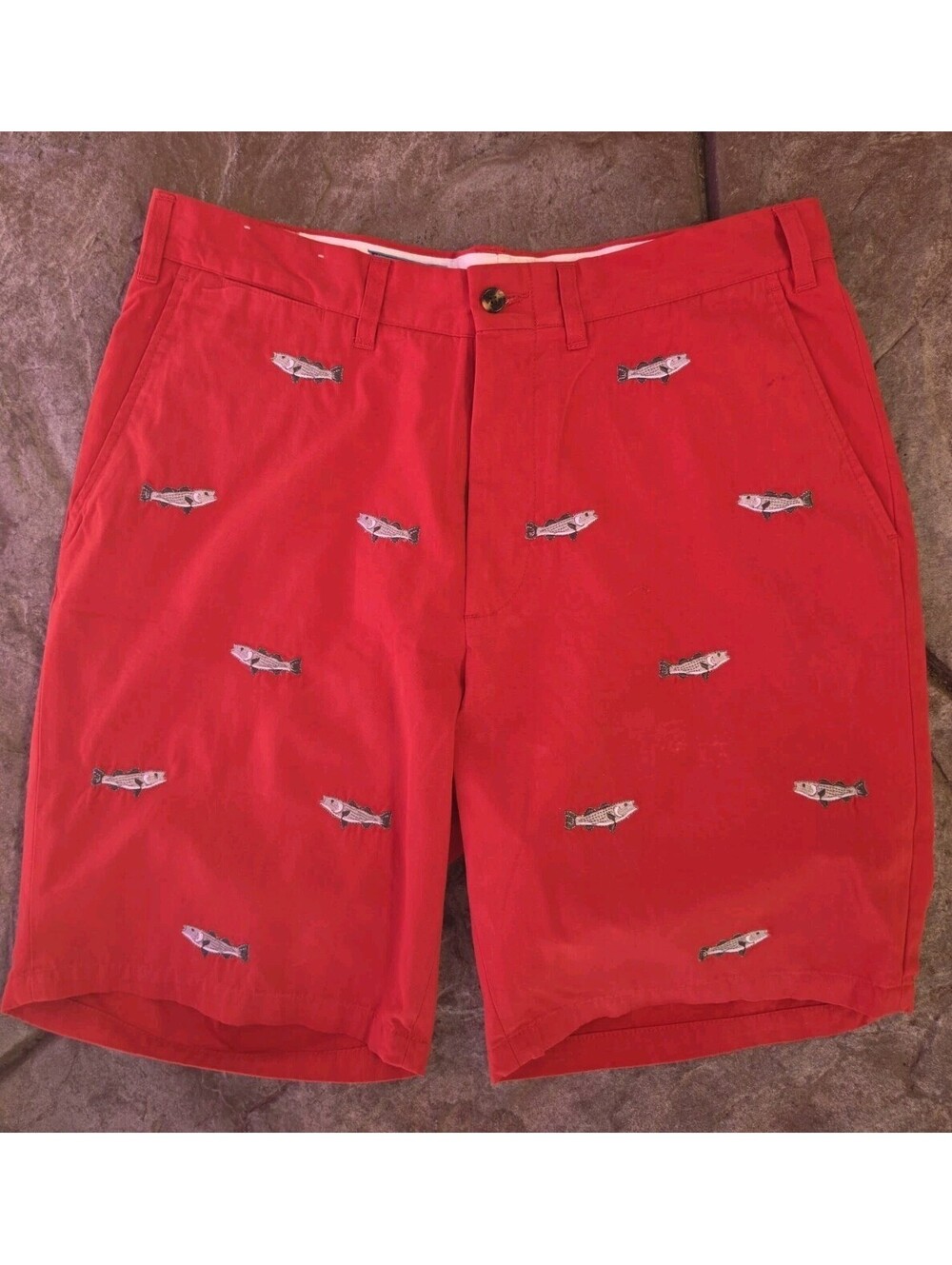 Castaway Nantucket Shorts Mens 34 Red Embroidered Fish 10" Inseam Preppy
